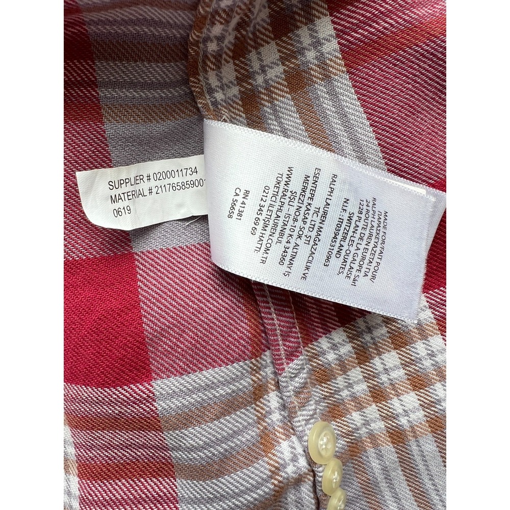 Polo Ralph Lauren Plaid Flannel Shirt Mens M Red Tan Gray Blue Pony Cotton RARE - Picture 10 of 10